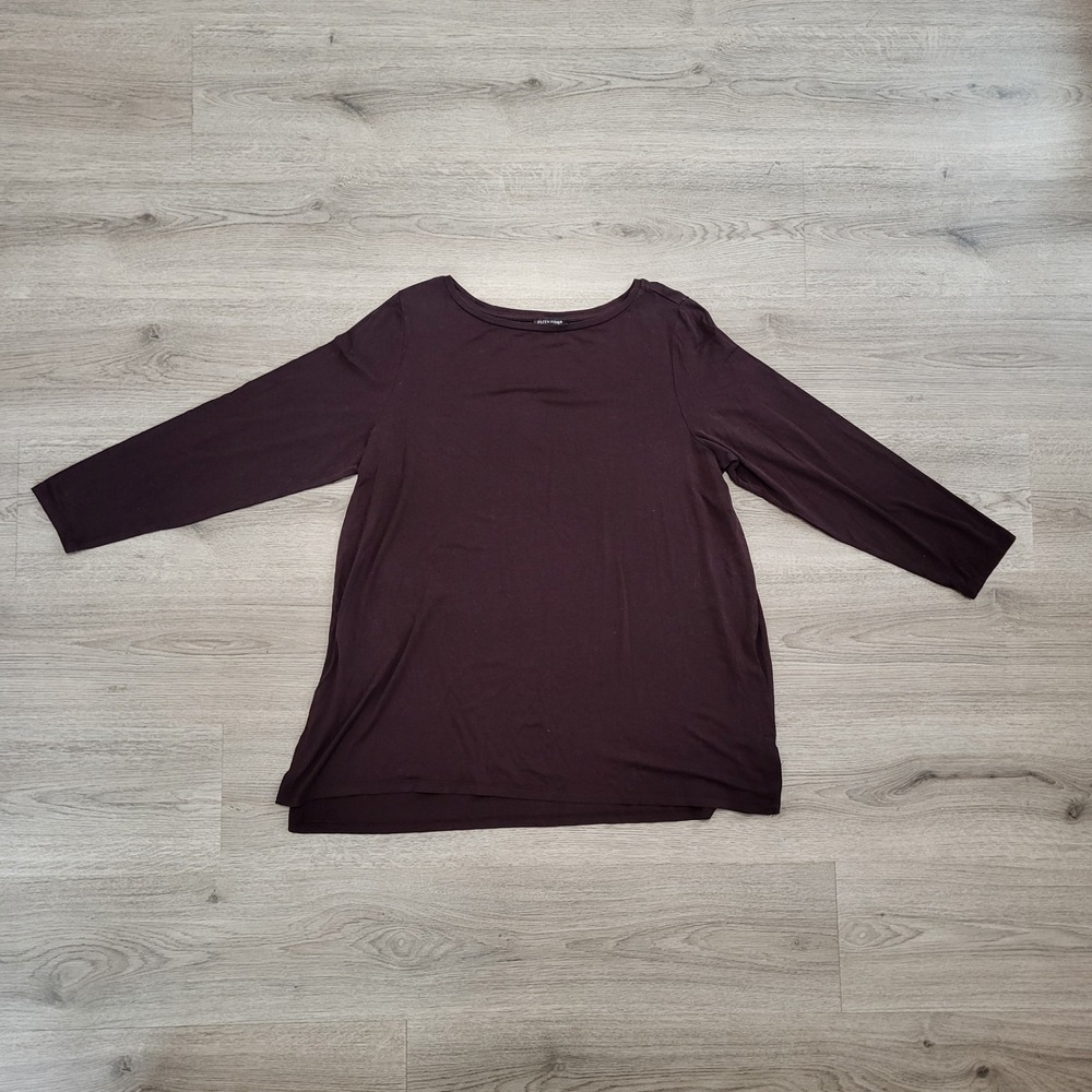 Eileen Fisher Dark Brown Tencel Lyocell Long Sleeve Tunic Top size‎ Extra Large